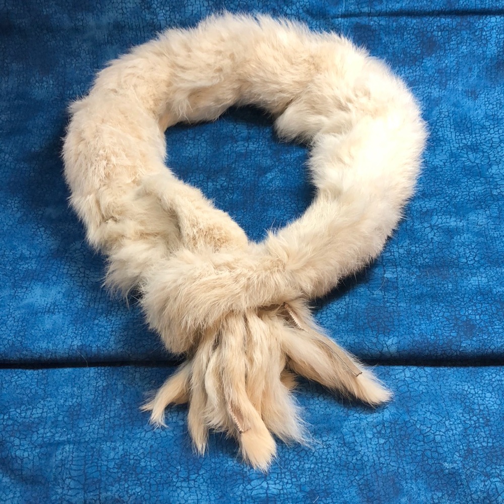Rabbit fur scarf, 35” long with circular end for wrapping.